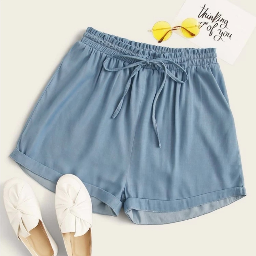 Plus drawstring waist denim shorts